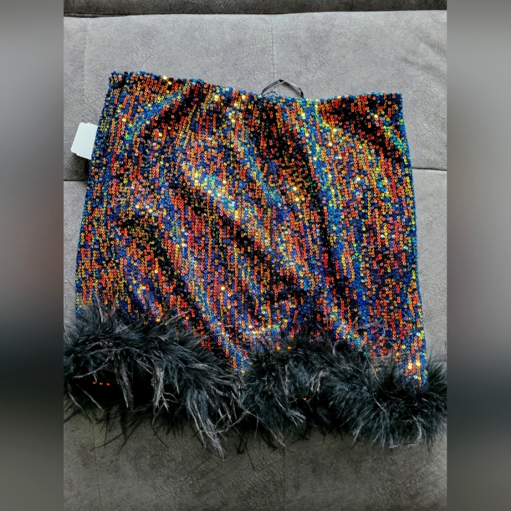 Klesis mini skirt with feather trimming